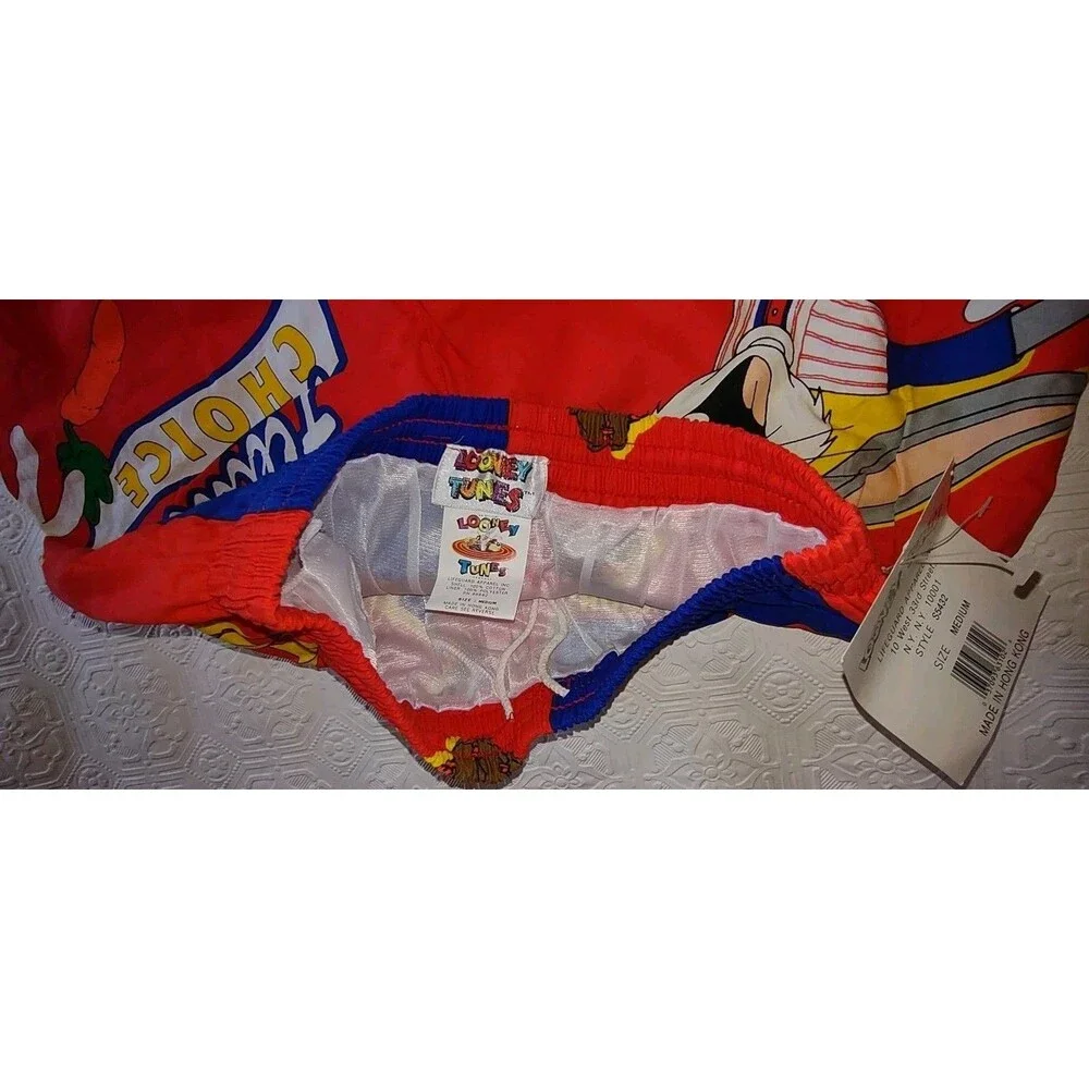 Sz Med Vintage NWT Bugs Bunny Looney Tunes Swim Shorts 90s